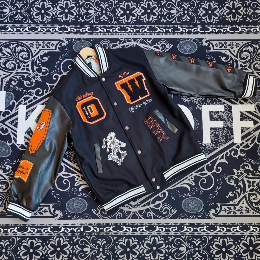 Off-White Leather Varsity Jacket (FW2021 Laboratory Of Fun), Luxury,  Apparel on Carousell