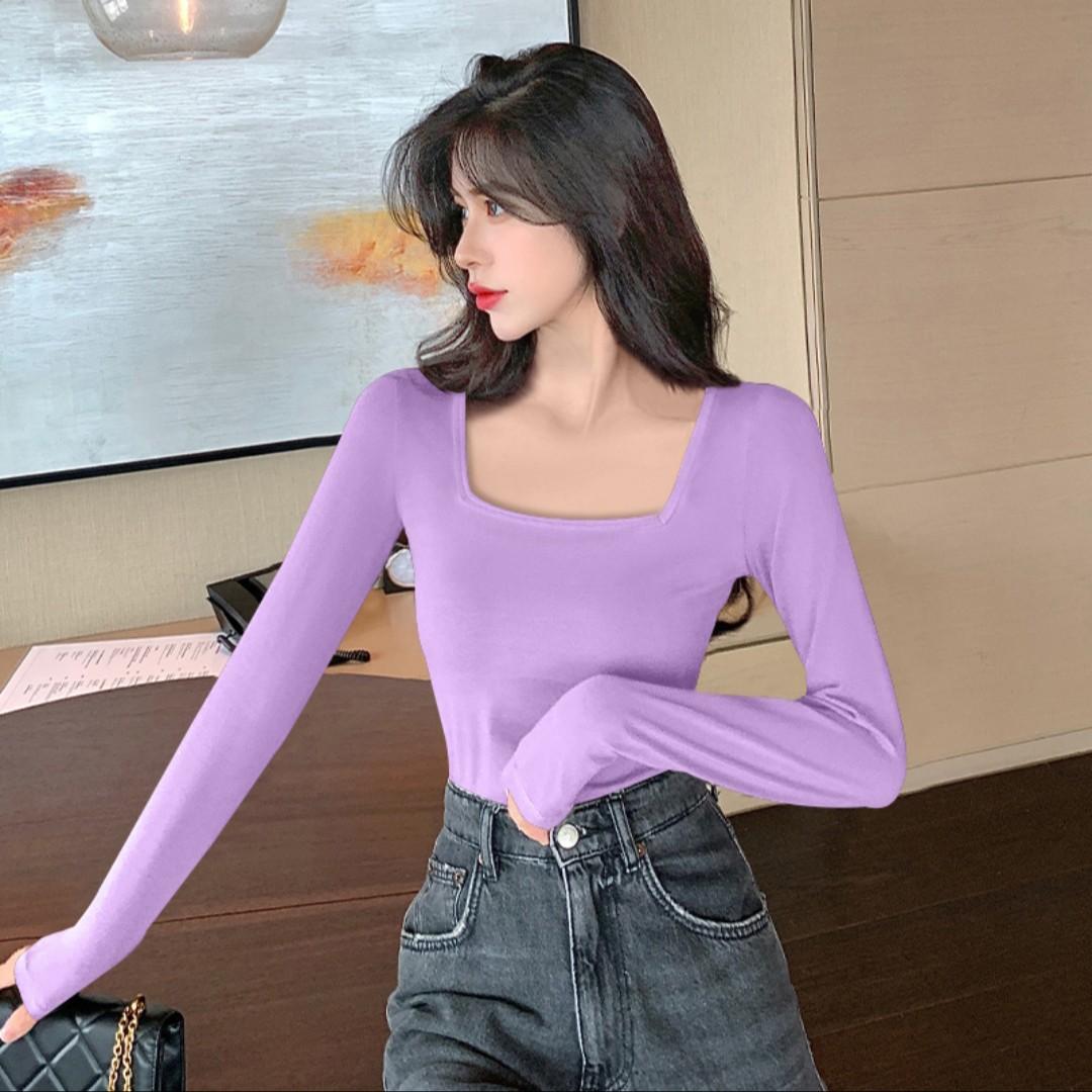 Purple Long Sleeve Top Fashion 方领长袖 