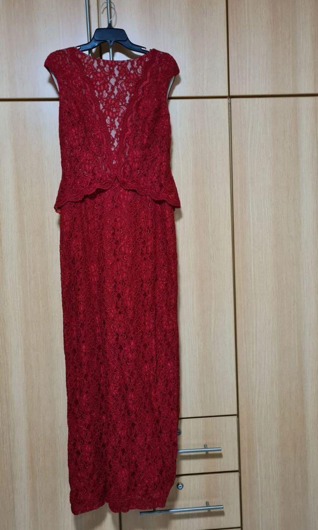 burgundy Red full lace evening gown Women s Fashion Dresses