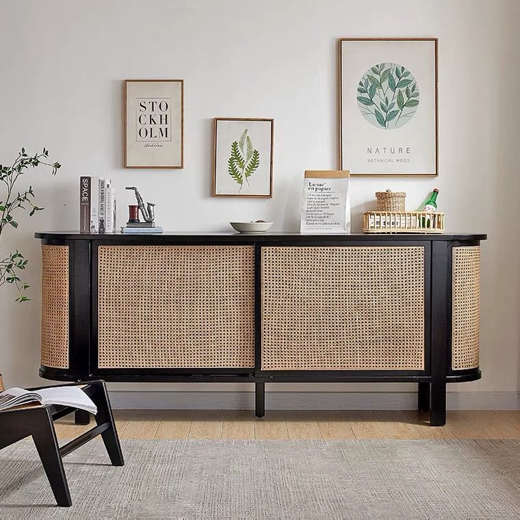 Curved online rattan sideboard