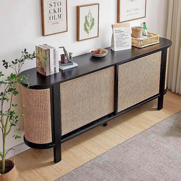 Rattan sideboard curved edges, Furniture & Home Living, Furniture