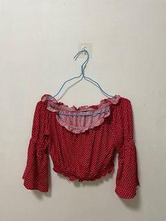Red Polka Dot Shoulder Off Top