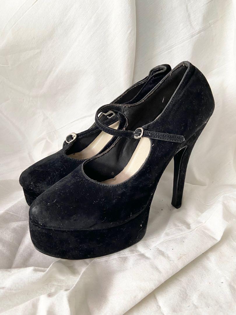black suede platform high heels