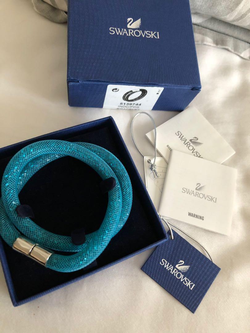 AMAZING Heidi Daus SWAROVSKI Crystal GOLD BRONZE Color LINK Blue STONE  BRACELET - Đức An Phát
