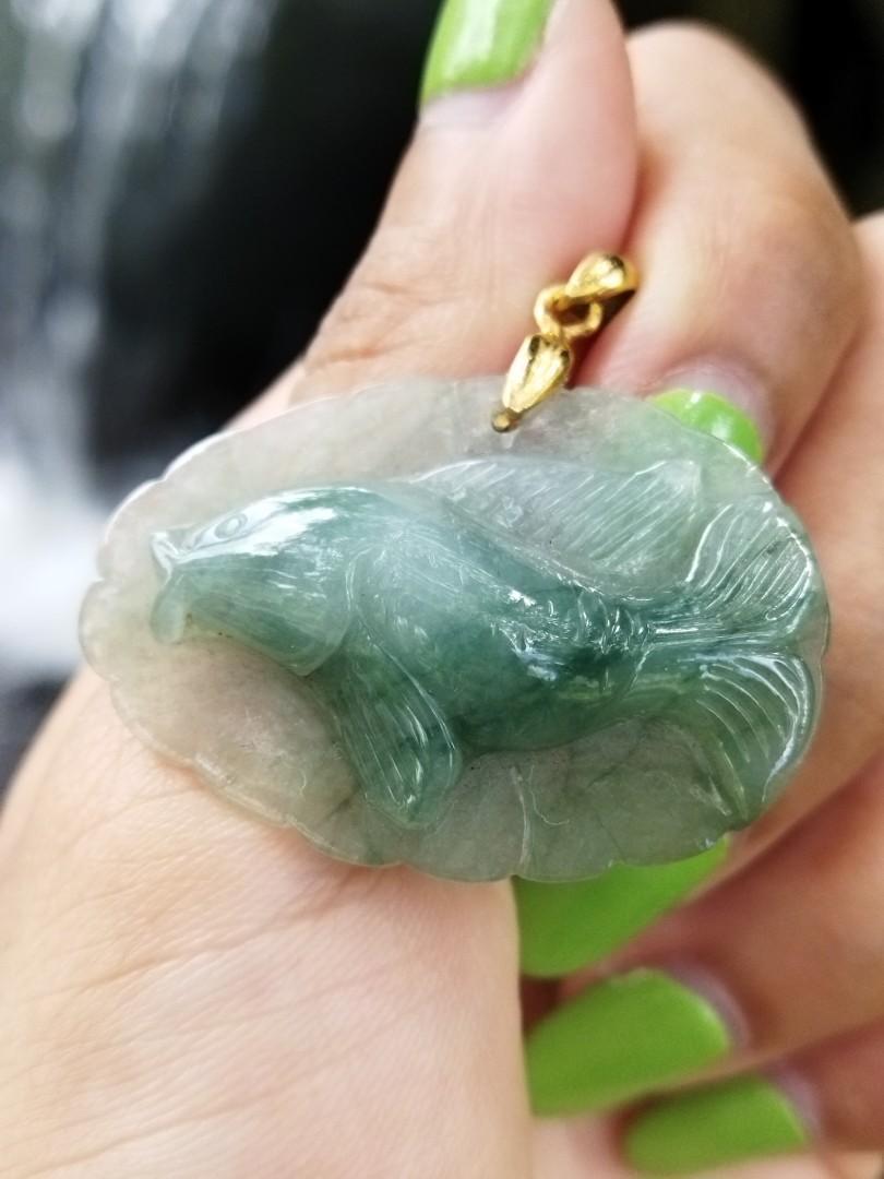 Natural Untreated Grade A Jade Clover Leaf Jadeite Pendant Hand Carved Burmese Jadeite