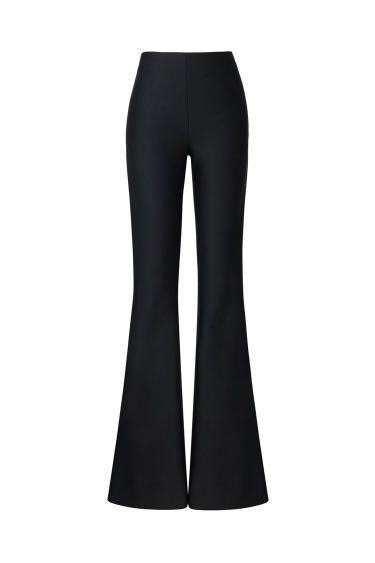 Women Solid High Waist Flare Wide Leg Chic Trousers Bell Bottom