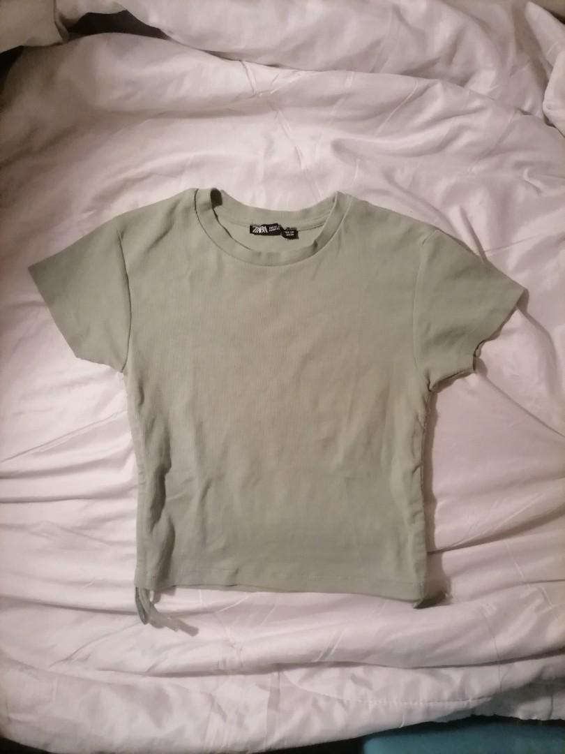 ZARA sage green basic top, Women's Fashion, Tops, Shirts on Carousell