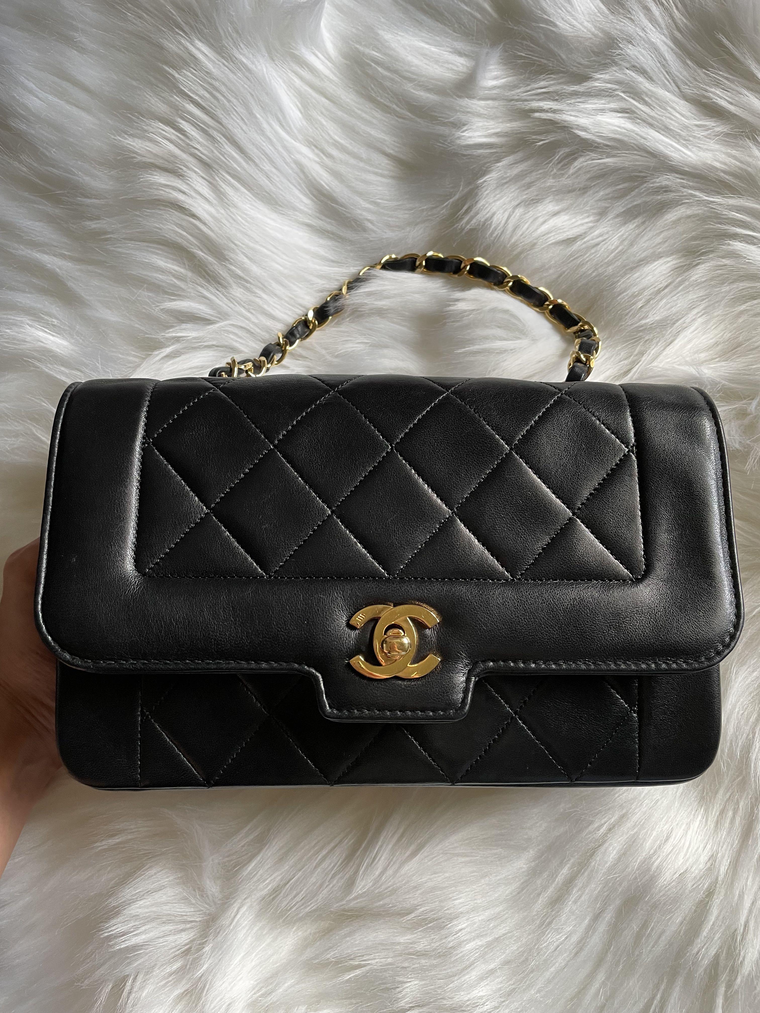 Authentic Chanel vintage small Diana flap bag in buttery black lambskin 24k  ghw, Women's Fashion, Bags & Wallets, Shoulder Bags on Carousell