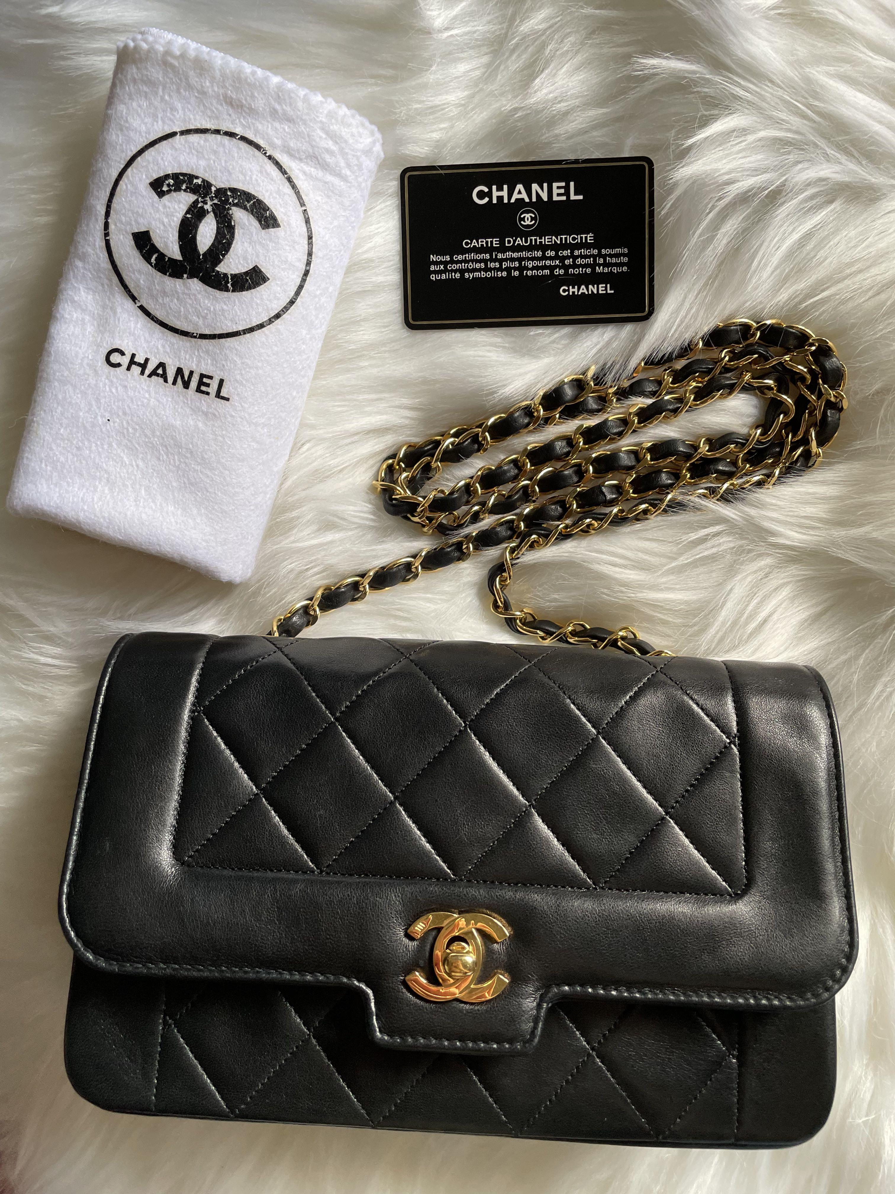 Authentic Chanel vintage small Diana flap bag in buttery black lambskin 24k  ghw