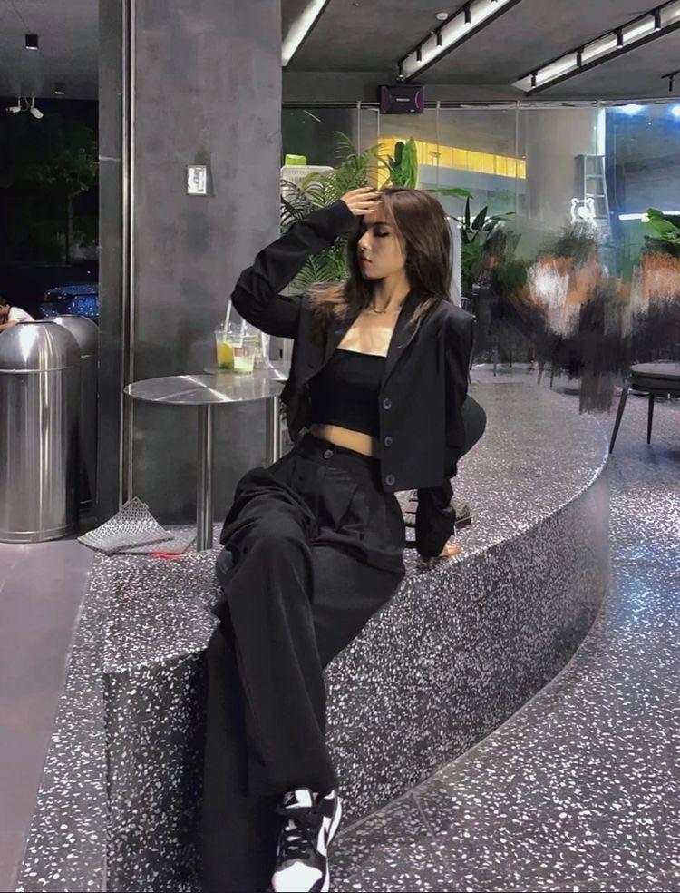 black korean streetwear suit pants, Women's Fashion, Bottoms