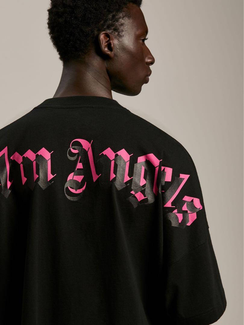 PALM ANGELS Doubled Logo Long Sleeve Tee White Fuchsia