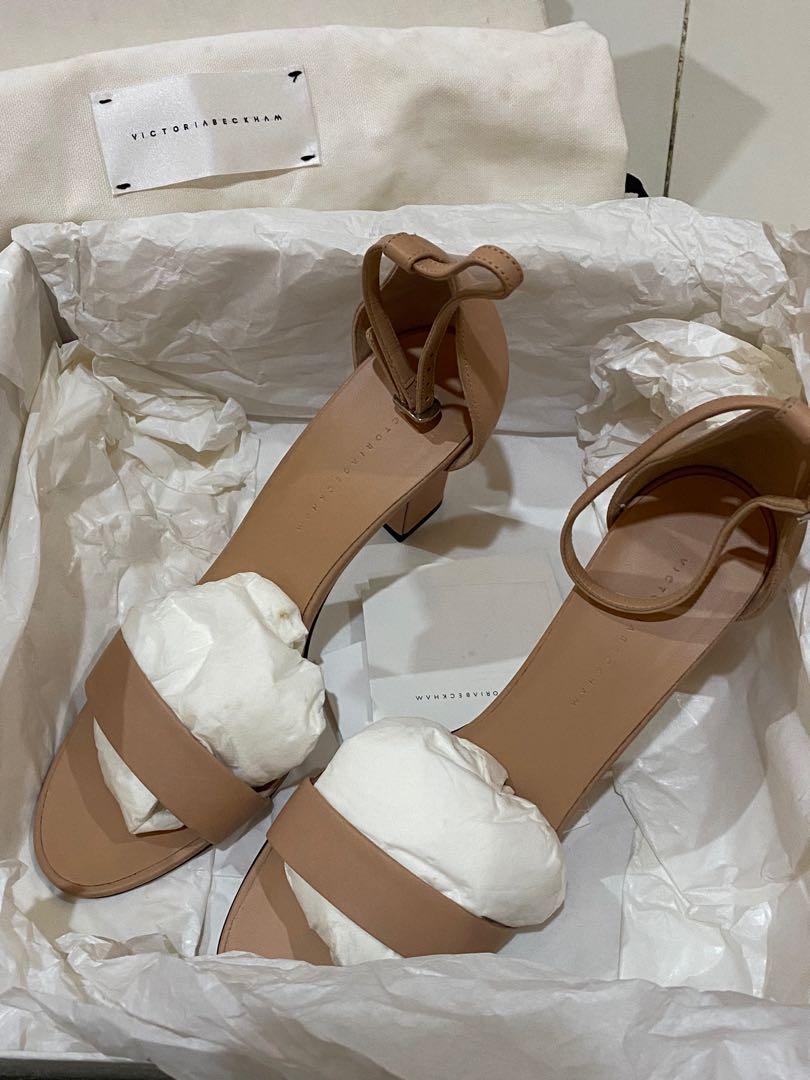 Brand New Authentic Victoria Beckham Kitten Heels Mules Heels Shoes Leather Nude