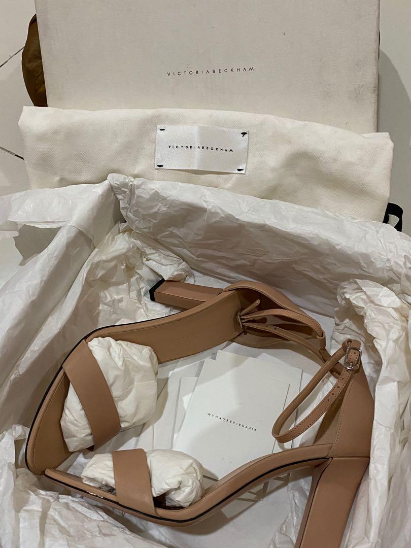 Brand New Authentic Victoria Beckham Kitten Heels Mules Heels Shoes Leather Nude