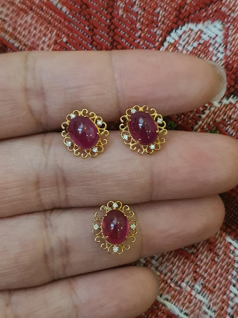 PAYDAY SALE!!!!!! CABUCHON RUBY EARRINGS AND PENDANT SET IN 18K YG ...