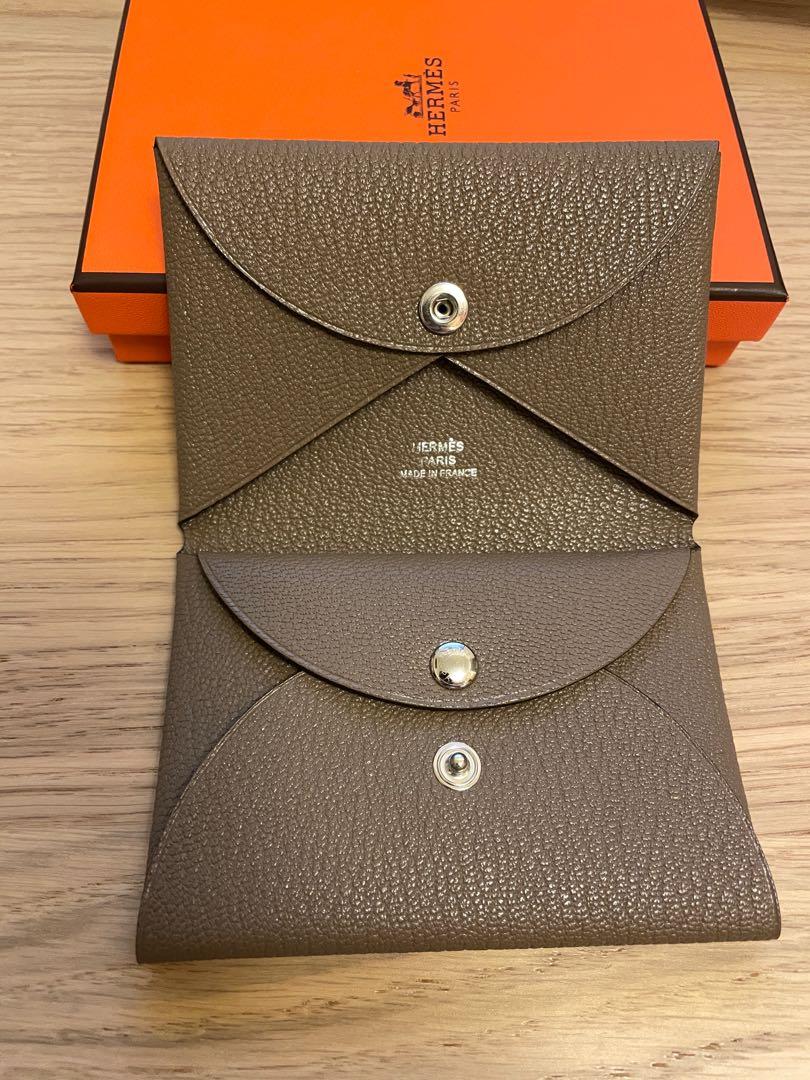 Hermes Calvi Duo Card Holder Chevre Mysore Etoupe Stamp Z