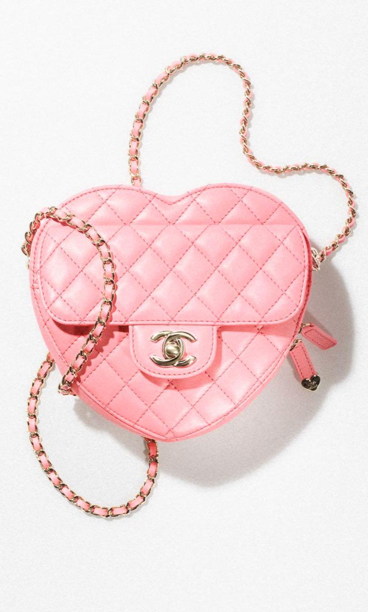 Chanel heart bag large in coral pink lamb skin gold hardware