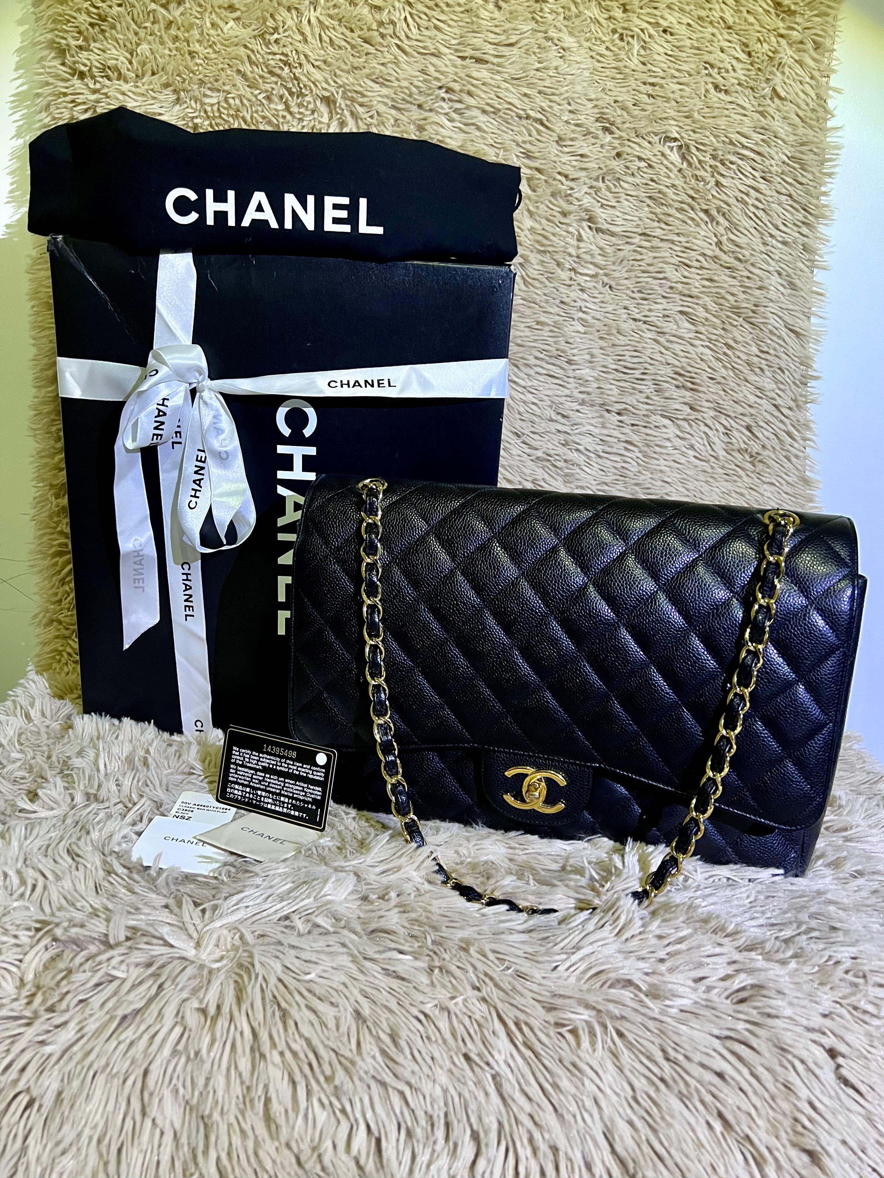 Chanel Maxi Classic Handbag Double Flap Caviar Gold, Luxury, Bags