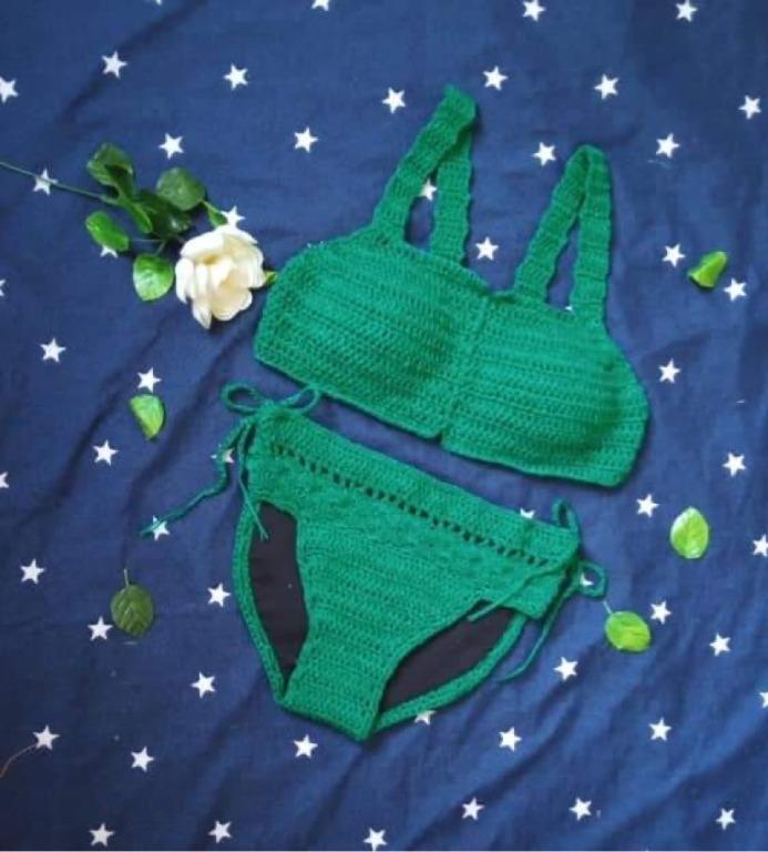 CUSTOM CROCHET BIKINI IN EMERALD GREEN, Women's Fashion, Swimwear, Bikinis & Swimsuits on Carousell