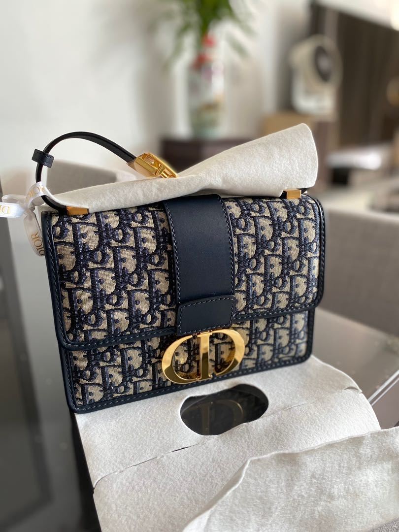 Túi xách nữ Dior 30 Montaigne Blue Dior Oblique Jacquard Bag