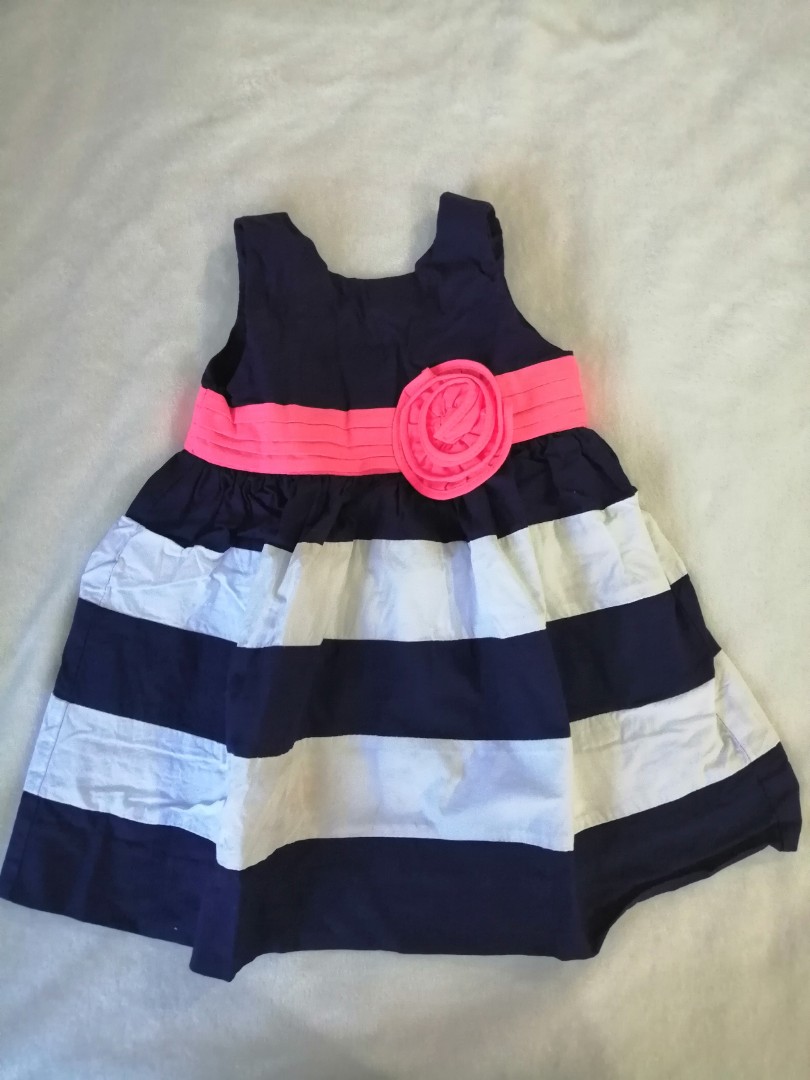 Hartstrings baby dress navy blue and white stripes for 18mos