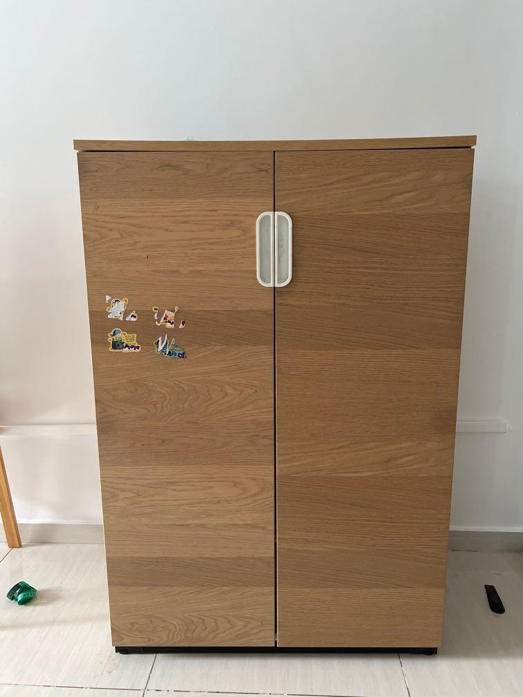 GALANT cabinet with sliding doors, white stained oak veneer
