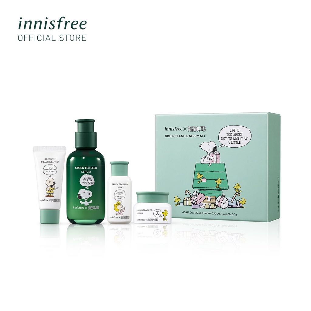 Innisfree Peanuts Snoopy Green Tea Serum set, Beauty & Personal Care