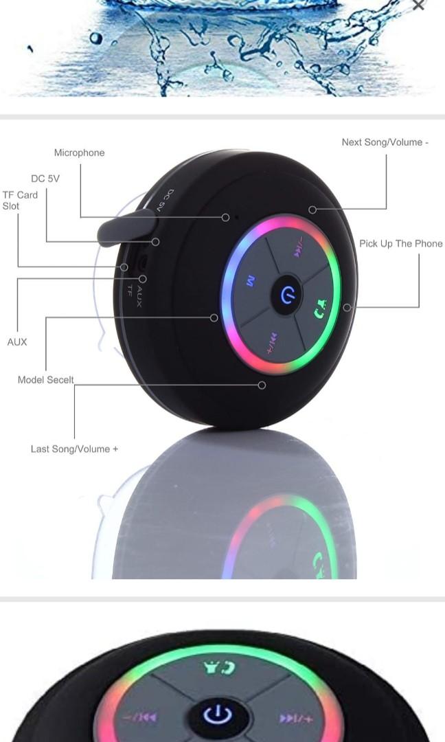 JUSTOP Rainbow LED Bluetooth Shower Speaker With FM Radio, IP67