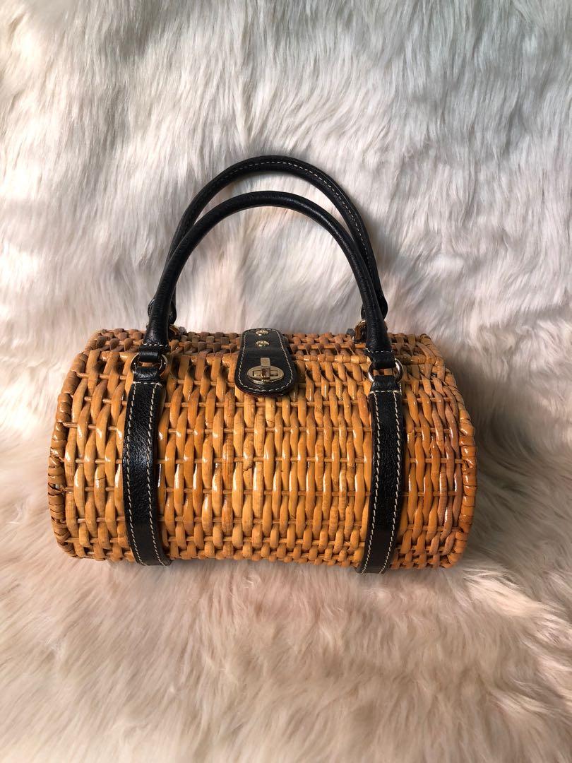 Coach wicker top barrel bag