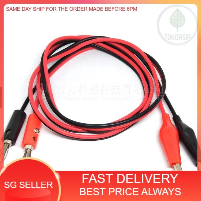 2 Pair Alligator Test Lead Clip Banana Plug Probe Cable 1M Red+Black ASS 