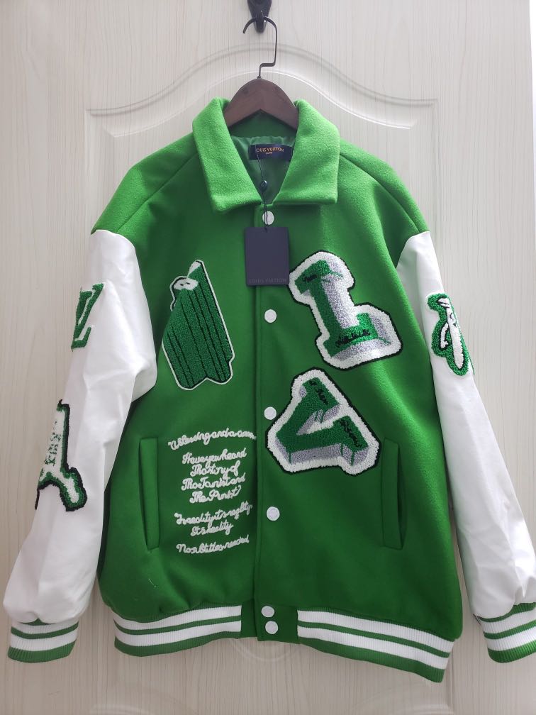 Varsity White and Green Louis Vuitton Letterman Jacket  Jacket Makers
