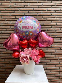 Mothers Day Gift balloon artificial flower arrangement