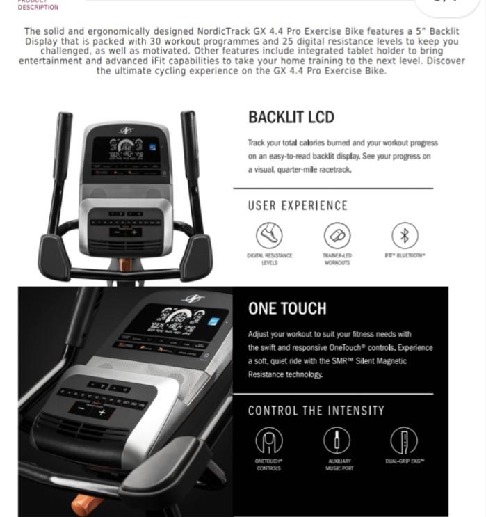 Nordictrack GX 4.4 Pro Upright Stationary Bike, Sports Equipment