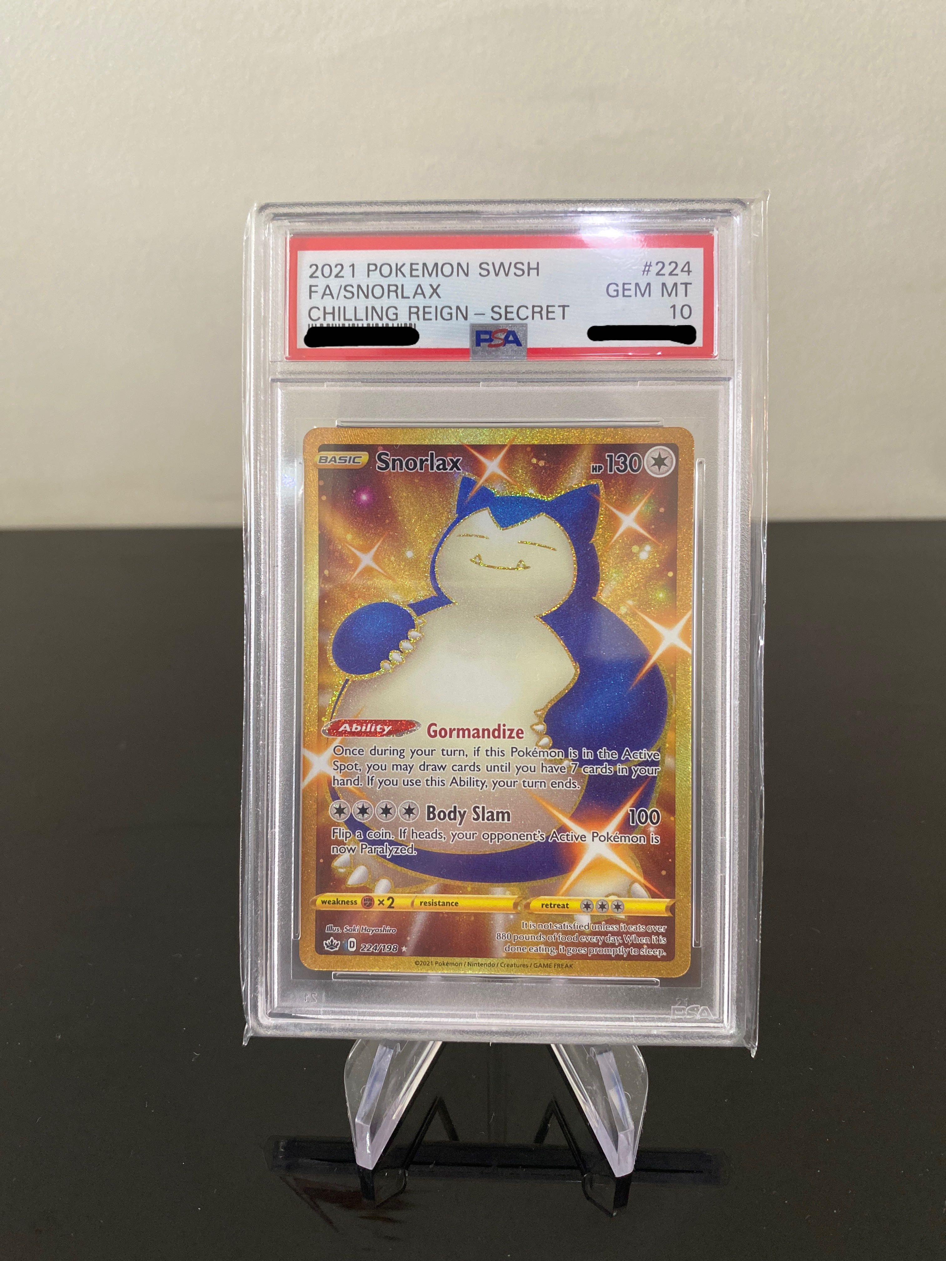 PSA 10 2020 Pokemon Chilling Reign #224 Snorlax Gold Secret Rare Full Art,  Hobbies & Toys, Toys & Games on Carousell