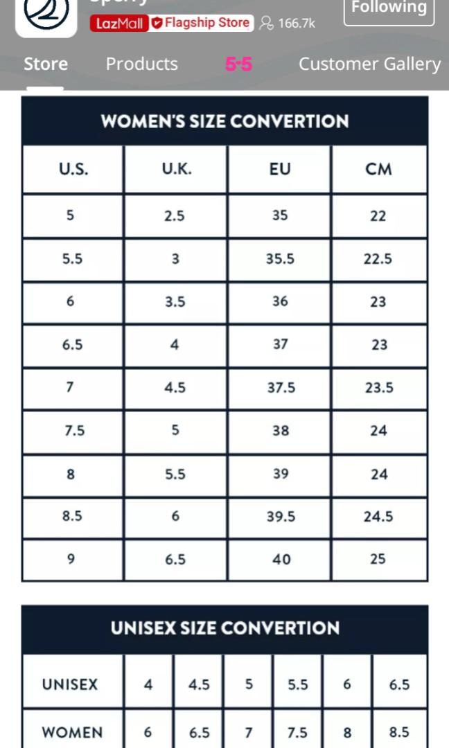Sperry shoe size chart in inches best sale