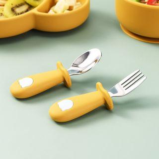 Grabease Toddler Spoon and Fork for First Stage Self Feeding for Babies  from 6+ to 12 months and older | Baby Utensils & Silverware as early as 4