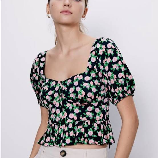 Zara floral top, Women's Fashion, Tops, Blouses on Carousell