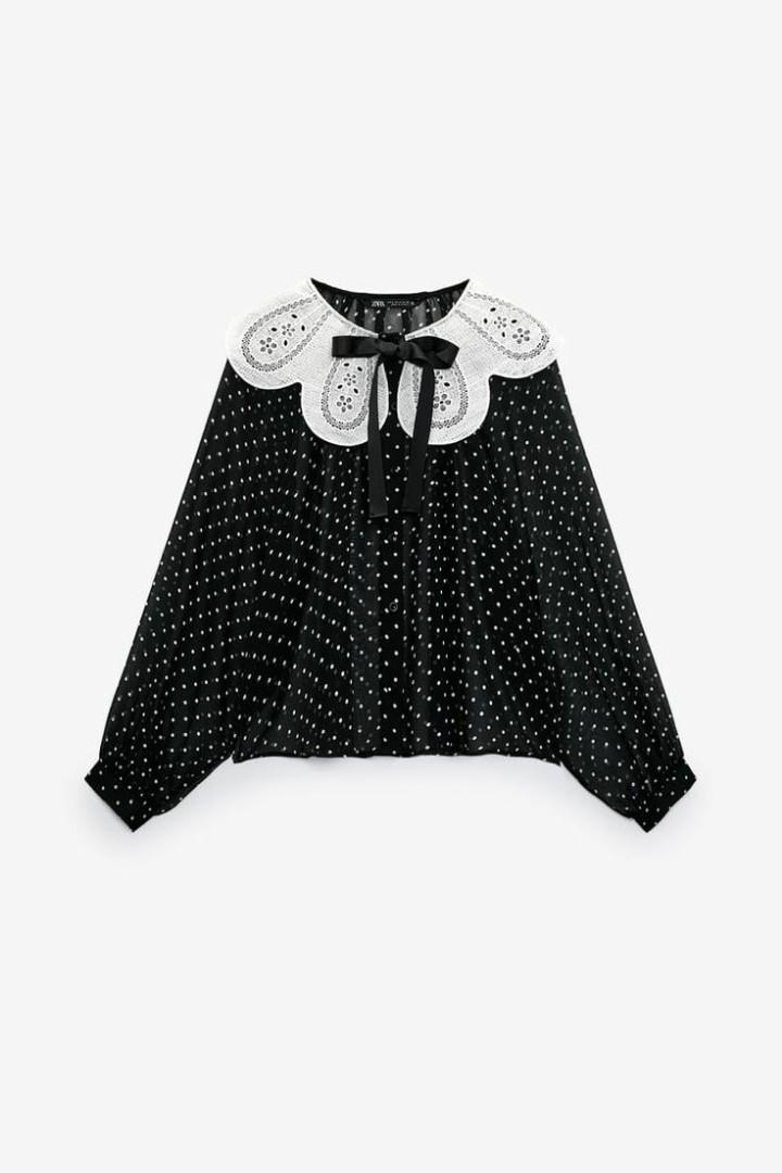 Zara Polka Dot Blouse With Oversized Collar