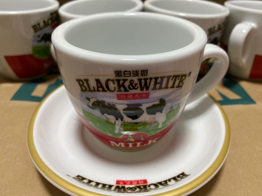 黑白淡奶杯奶茶杯連碟, 傢俬＆家居, 廚具和餐具, 茶具配件