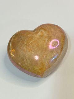 Aura Peach Moonstone Palm Stone Heart - Natural Crystal