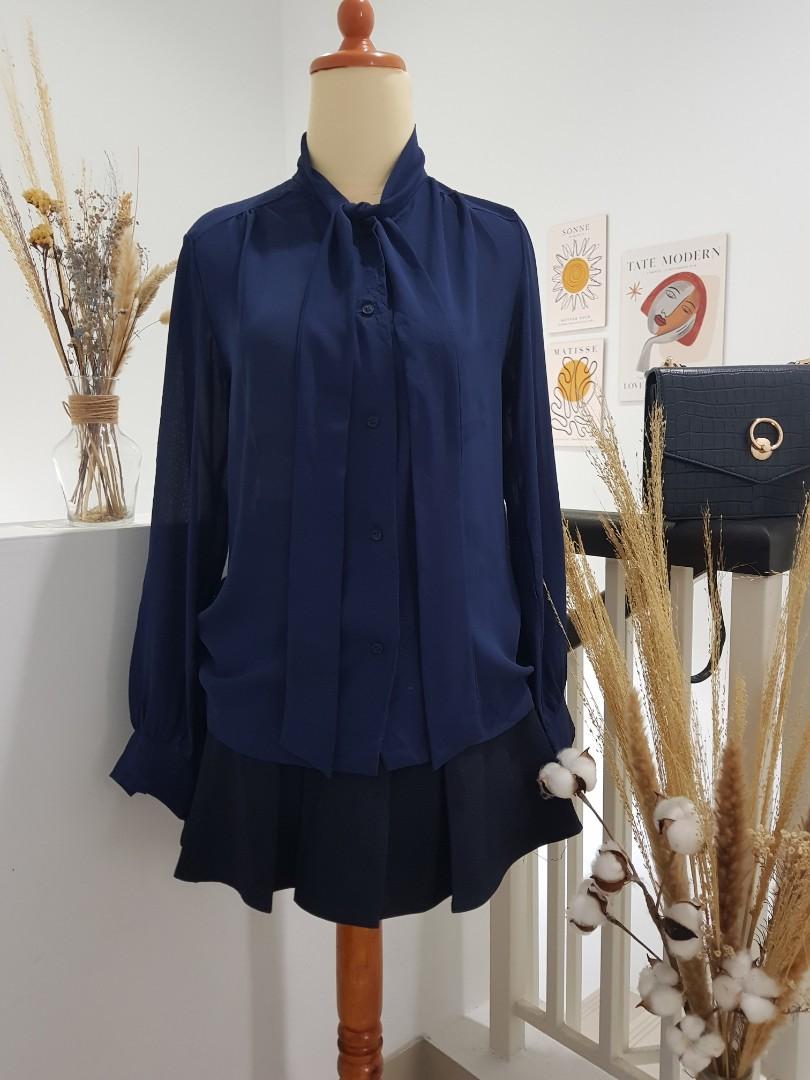 BLOUSE CASUAL NAVY, Fesyen Wanita 