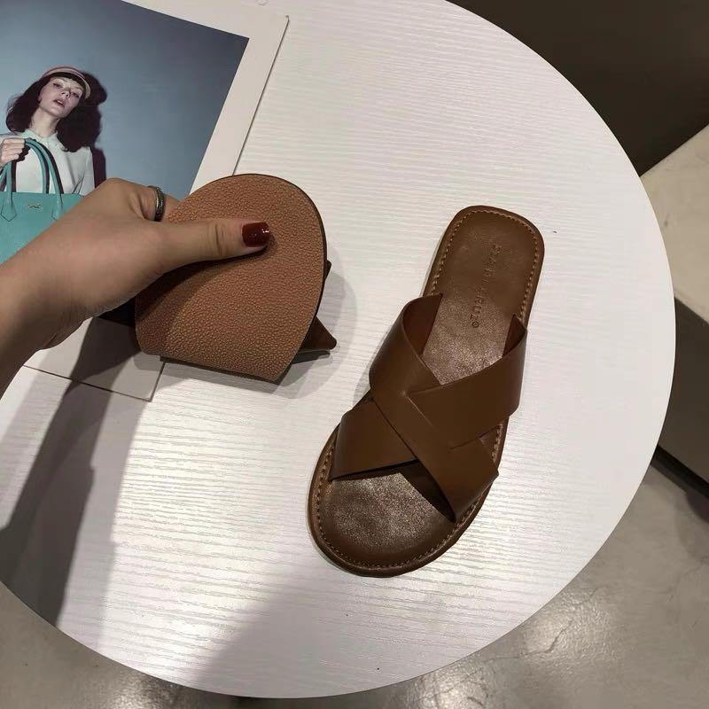 brown cross strap sandals