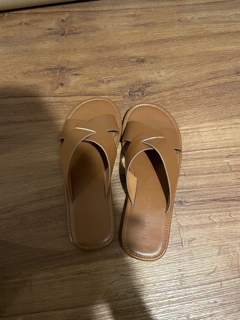 brown cross strap sandals
