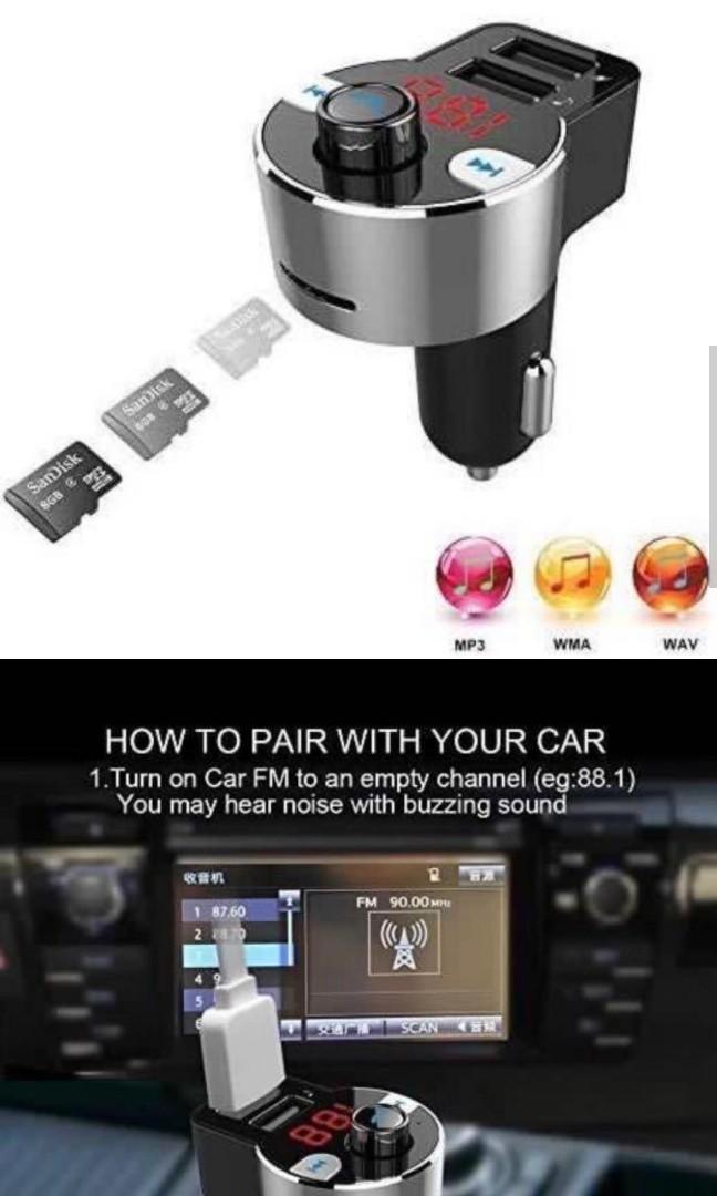 BT Handsfree Car Kit FM Transmitter, 3.1A Car Charger, Car Accessories