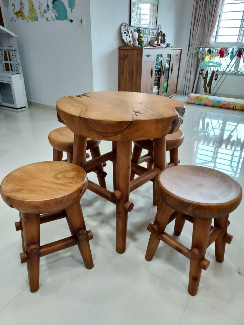 Chinese Tea Table And Stool Set, Furniture & Home Living, Furniture, Tables  & Sets On Carousell