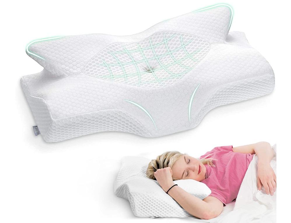 ELVIROS Cervical Memory Foam Pillow (Category: Bedding & Towels) located in Marikina City. Submitted by skowshop (Listing ID 1163612383, Image 1). Description: Brand Elviros Color White Material Memory Foam Item Dimensions LxWxH 25 x 15 x 4.1 inches Shape Butterfly About this item: 🌙REDUCE NECK & BACK PAIN: Proven contour design perfectly supports and aligns your head, neck, shoulder, and back. The slope keeps your head from rolling out of a sta