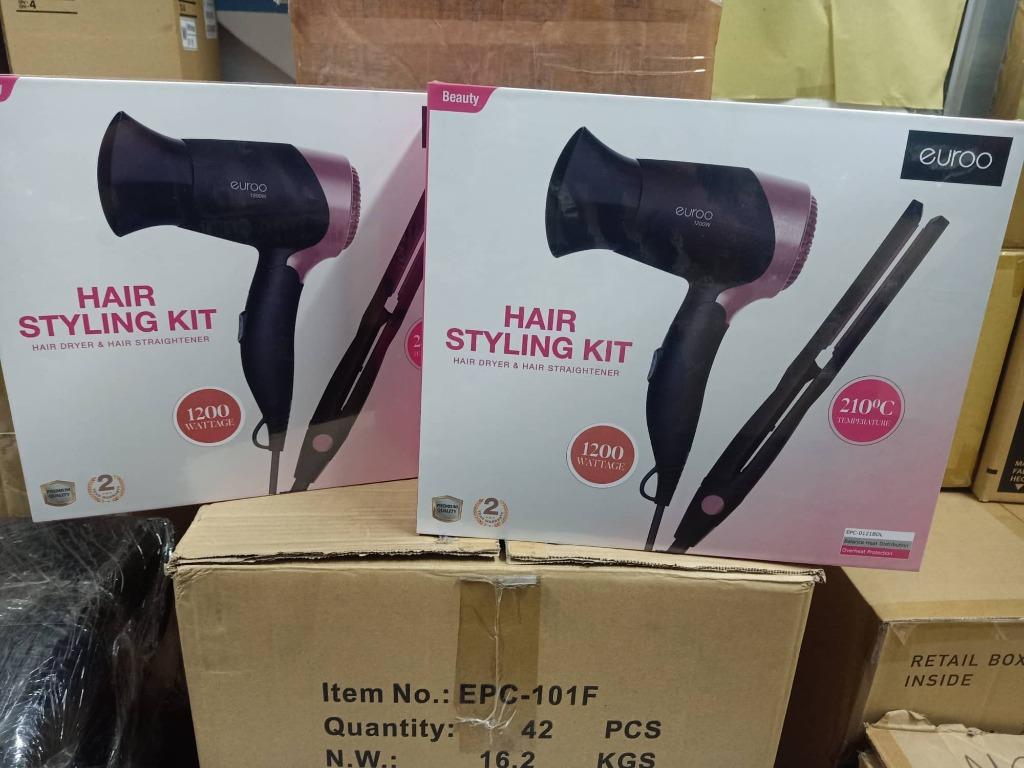 EUROO EPC-0121BDL Hairstyling Kit (Hair Dryer and Hair Straightener), Beauty  & Personal Care, Hair on Carousell