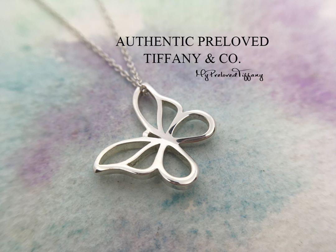 Excellent Authentic Tiffany Co. Small Stencil Butterfly Charm Pendant Necklace Silver