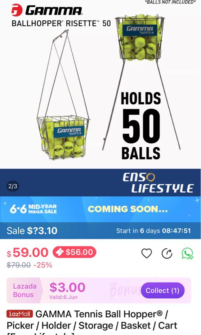 Gamma tennis ball hopper Risette 50, Sports Equipment, Other Sports