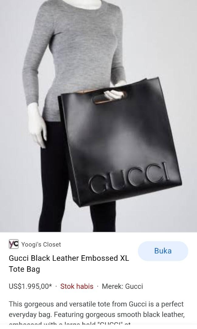 Gucci Black Leather Embossed XL Tote Bag - Yoogi's Closet