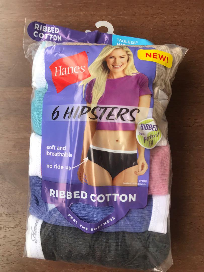 Hanes Women's Ribbed Cotton Hipster Underwear 6-Pack, Assorted, 5